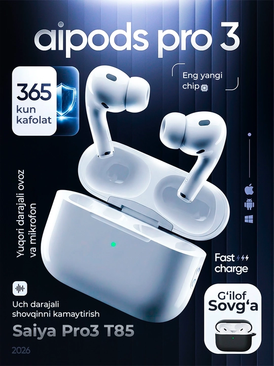 Pods Pro 3 ANC, quloqchinlar bluetooth, simiz quloqchin - 