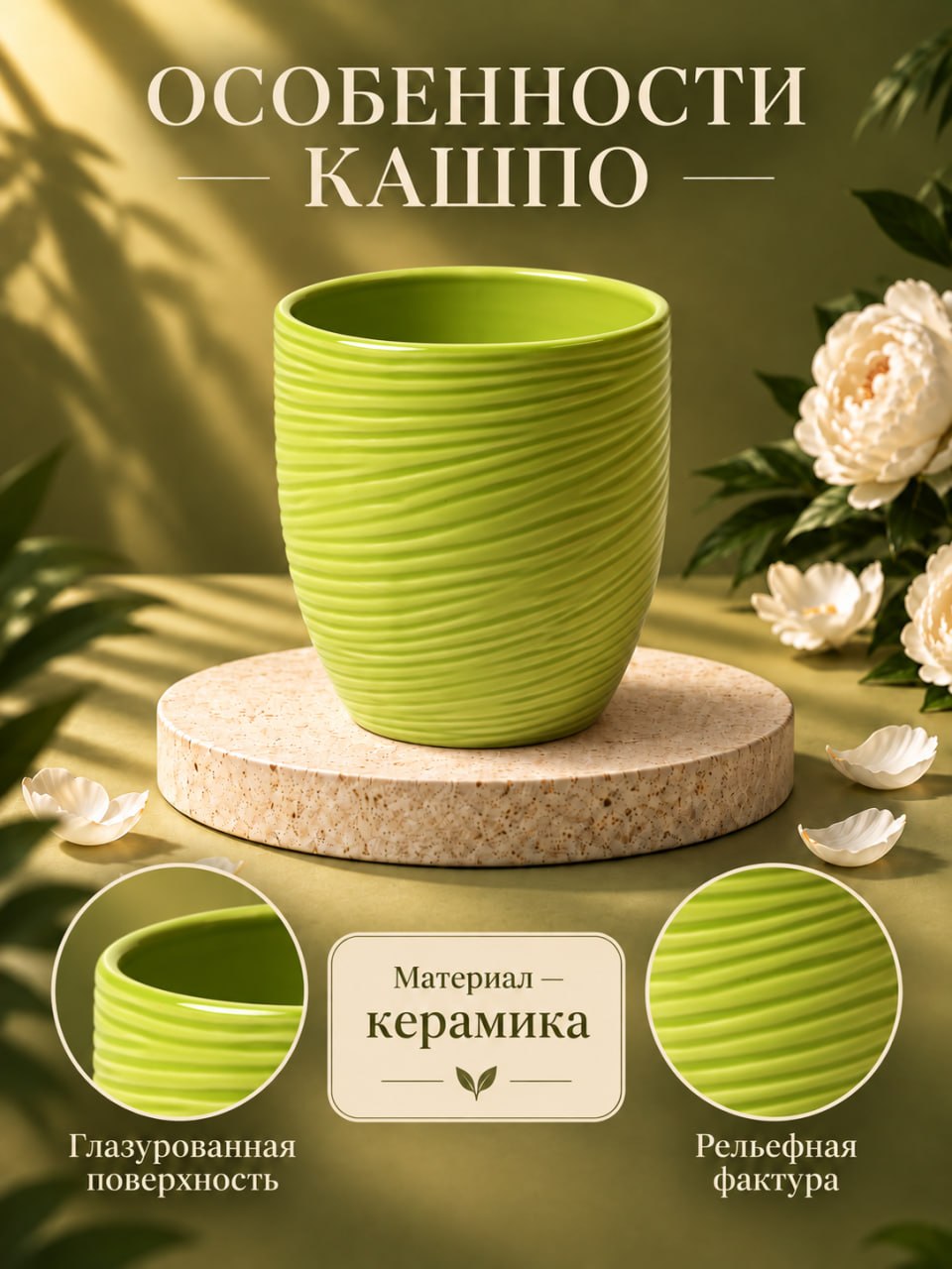 Ваза керамическая для цветов декоративная, кашпо для комнатных растений