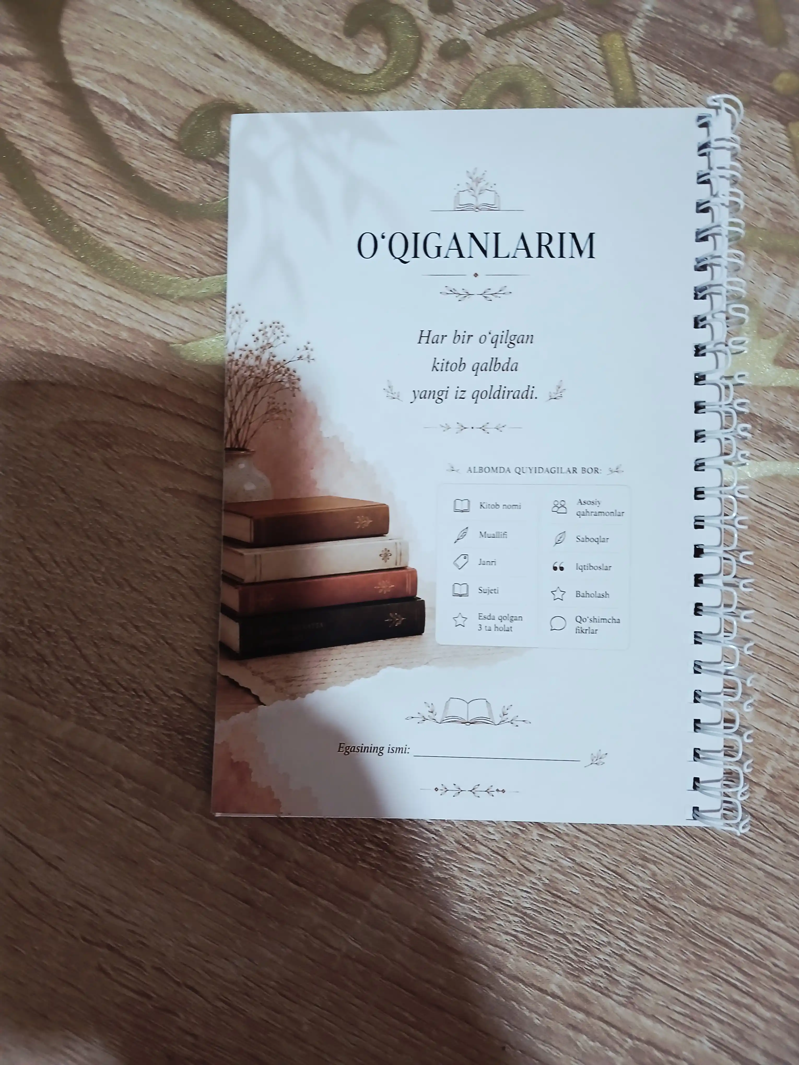O‘qigan kitoblarim albomi – kitobxon uchun kundalik