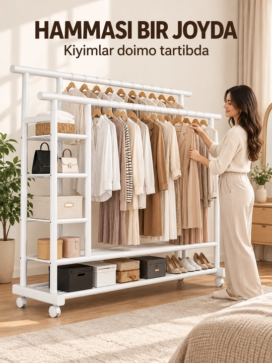 Многофункциональная металлическая вешалка с полками для хранения