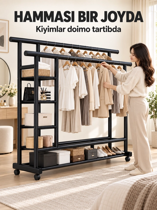 Многофункциональная металлическая вешалка с полками для хранения