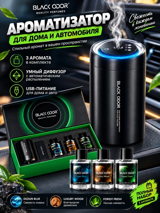 Ароматизатор для дома и автомобиля BLACK ODOR