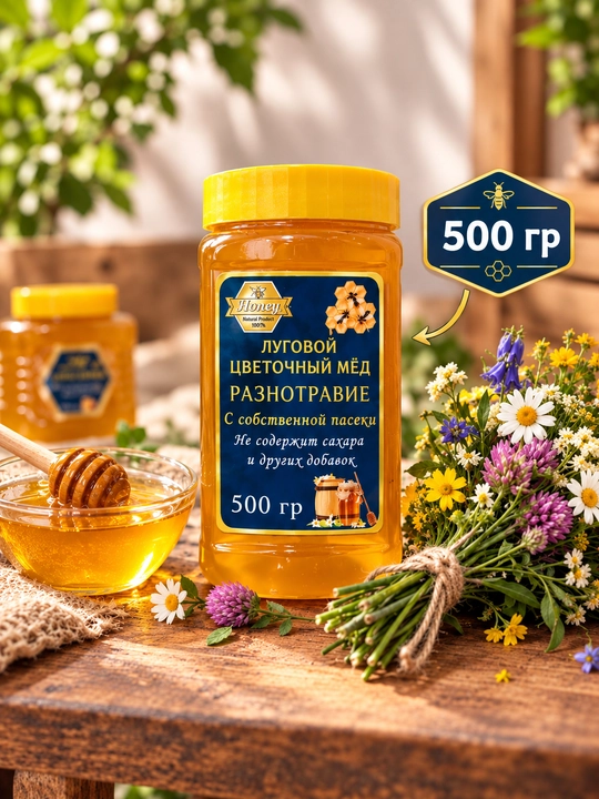 Натуральный цветочный мёд, 1 кг, 500 г, 300 г
