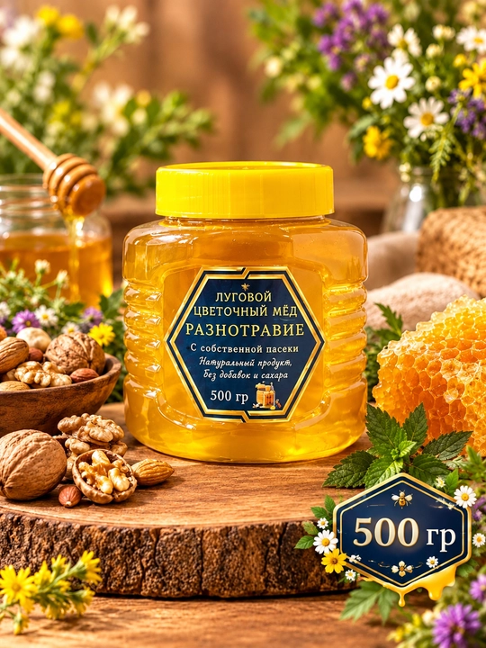 Натуральный цветочный мёд, 1 кг, 500 г, 300 г
