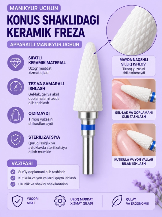 Керамическая фреза для маникюра формы конус - 