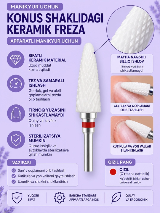 Керамическая фреза для маникюра формы конус - 