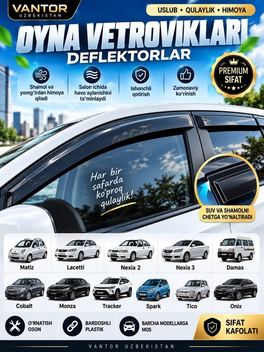 Ветровики дефлекторы окон для Matiz, Lacetti, Nexia 2/3, Damas, Cobalt, Monza, Tracker