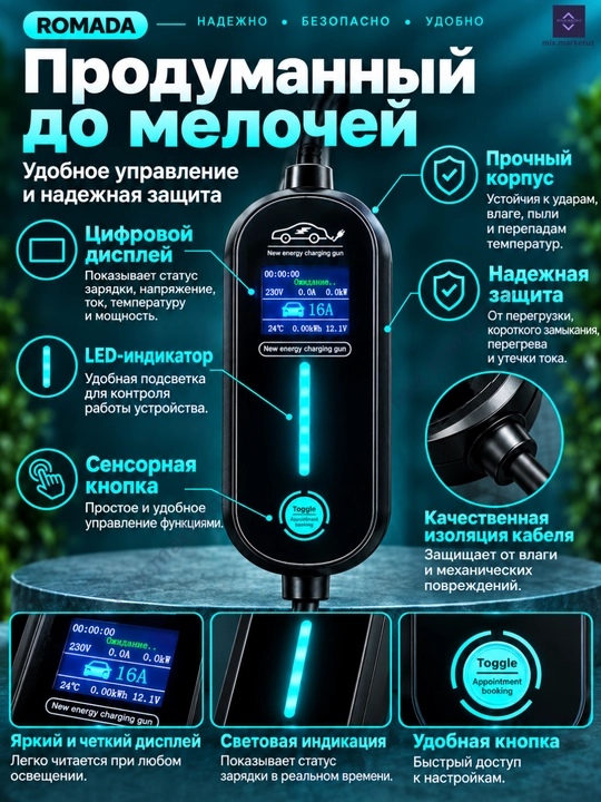 Портативная зарядка для электромобиля С регулировкой 1,5-3,5квт GBT AC 5-10 метра