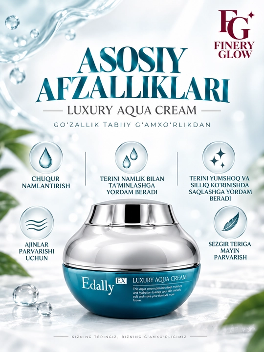 Edally EX Luxury Aqua Cream, 50 g, yuz uchun namlantiruvchi gialuronatli krem