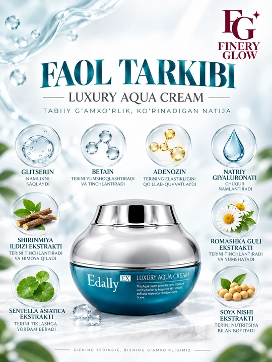 Edally EX Luxury Aqua Cream, 50 g, yuz uchun namlantiruvchi gialuronatli krem