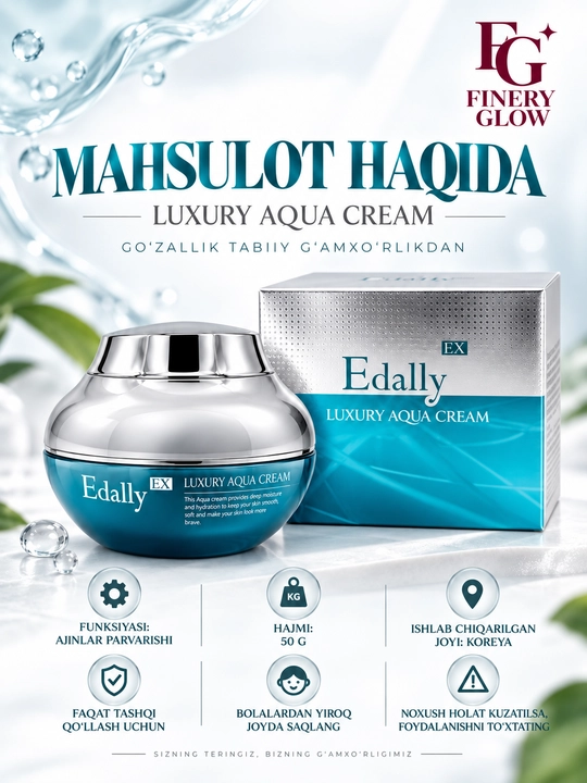 Edally EX Luxury Aqua Cream, 50 g, yuz uchun namlantiruvchi gialuronatli krem