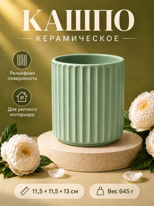 Ваза керамическая для цветов декоративная, кашпо для комнатных растений - 