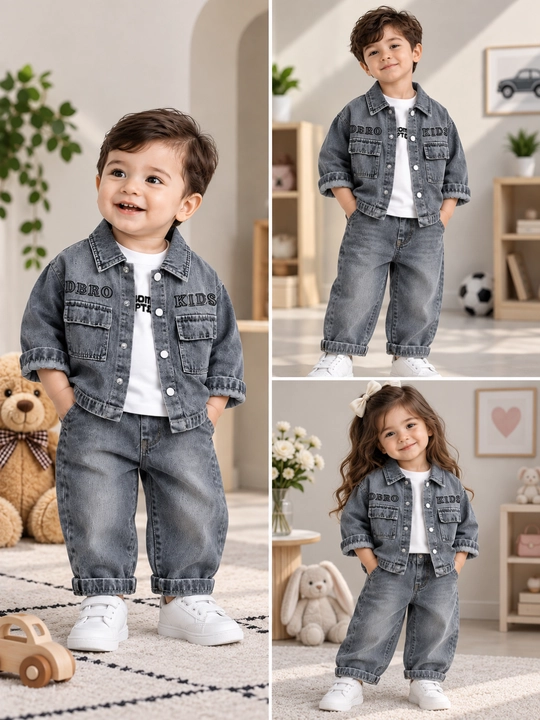 Детский джинсовый комплект: куртка, футболка и брюки, 1–5 лет - 
