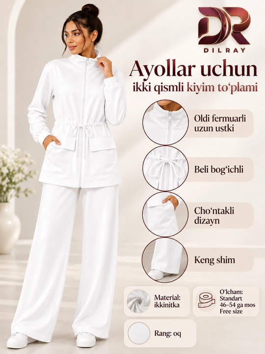 Ayollar uchun ikki qismli sport uslubidagi kiyim to‘plami, ikkinitka