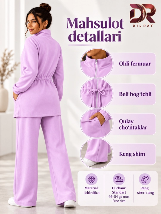 Ayollar uchun ikki qismli sport uslubidagi kiyim to‘plami, ikkinitka