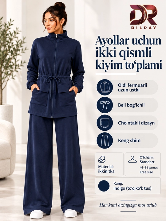 Ayollar uchun ikki qismli sport uslubidagi kiyim to‘plami, ikkinitka