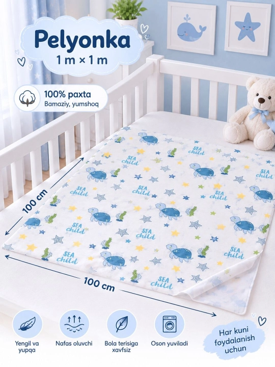 Yangi tug‘ilgan chaqaloqlar uchun kuz va qishki yo‘rgaklar, 100% paxta , 100 × 100 sm - 