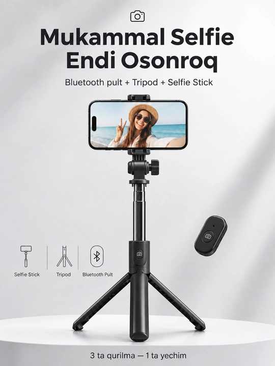 K1 Selfie Stick Tripod с Bluetooth Пультом, Монопод и Штатив для Телефона 3в1 до 70 см - 
