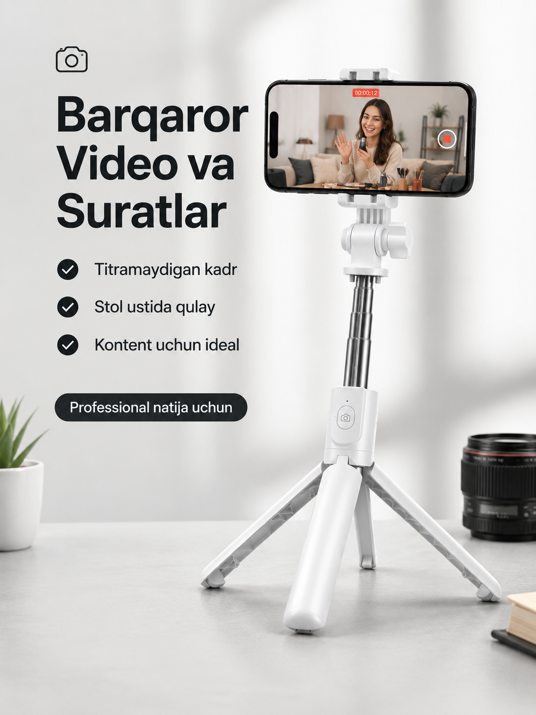 Selfie Stick Tripod K1 Bluetooth Pultli, 70 sm Monopod va Telefon Shtativi 3v1
