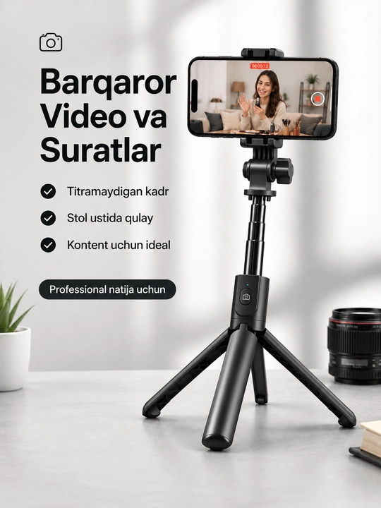 Selfie Stick Tripod K1 Bluetooth Pultli, 70 sm Monopod va Telefon Shtativi 3v1