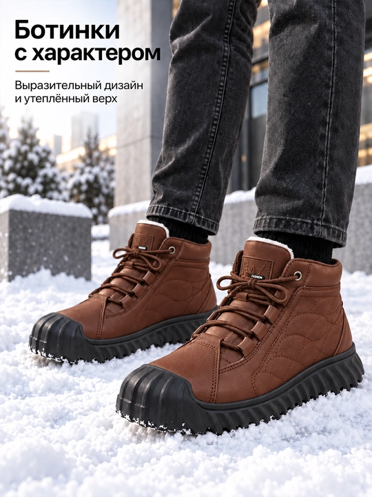 Мужские зимние ботинки ThermoStep утеплённые на шнуровке