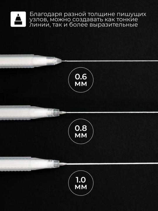 Sketchmarker Белые гелевые ручки набор 3 шт, толщина 0.6, 0.8, 1.0 мм