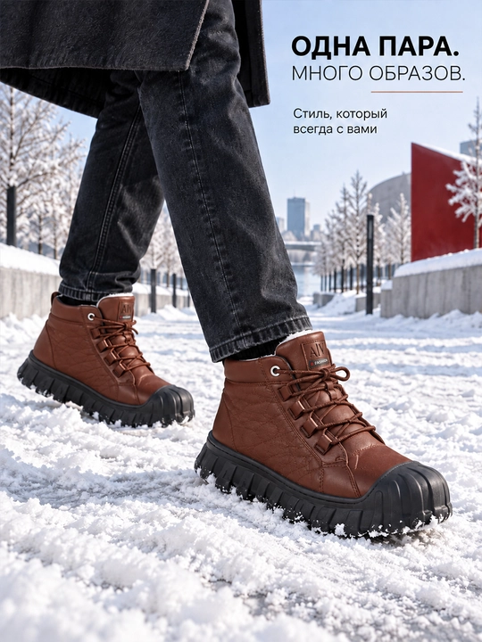 Мужские зимние ботинки ThermoStep утеплённые на шнуровке