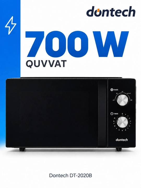 Dontech DT-2020B mikroto‘lqinli pech, 20 l, 700 Vt, mexanik boshqaruv, qora