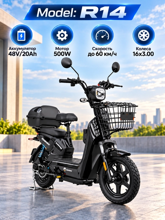 Электроскутер JY14 48V 20Ah, 500W, 60 км/ч, запас хода 50–70 км, 2 пульта - 