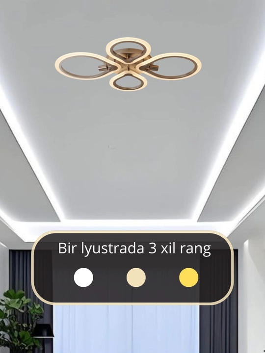 LED potolok lyustrasi 3 xil yoritish rejimi bilan, modern uslubda, tilla va qora rangda