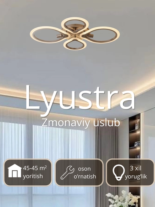 LED potolok lyustrasi 3 xil yoritish rejimi bilan, modern uslubda, tilla va qora rangda