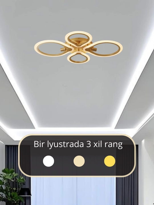LED potolok lyustrasi 3 xil yoritish rejimi bilan, modern uslubda, tilla va qora rangda