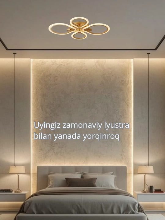 LED potolok lyustrasi 3 xil yoritish rejimi bilan, modern uslubda, tilla va qora rangda
