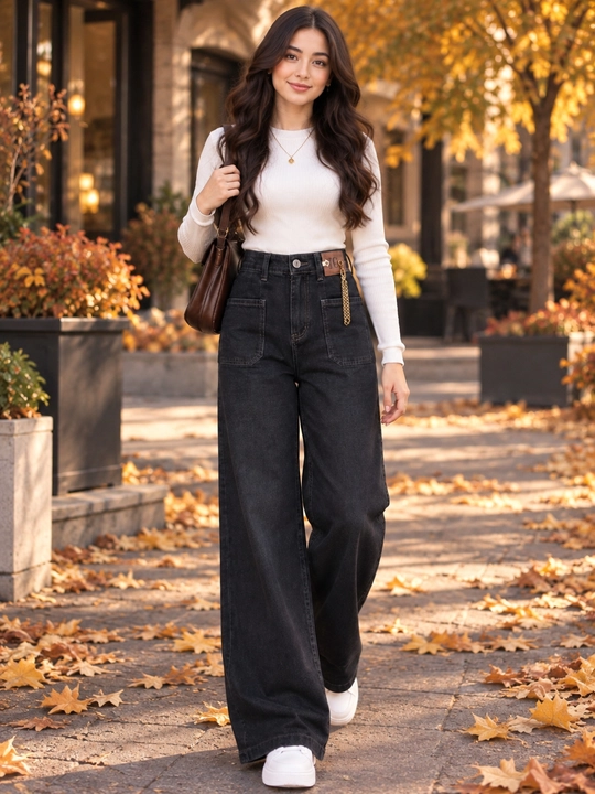 Ayollar jinsi shim, kuzgi palazzo jeans, keng, yuqori belli, pol-nachos, 27–30 razmer