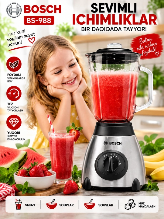 Стационарный блендер BS-988, 1500 Вт, 1,5 л