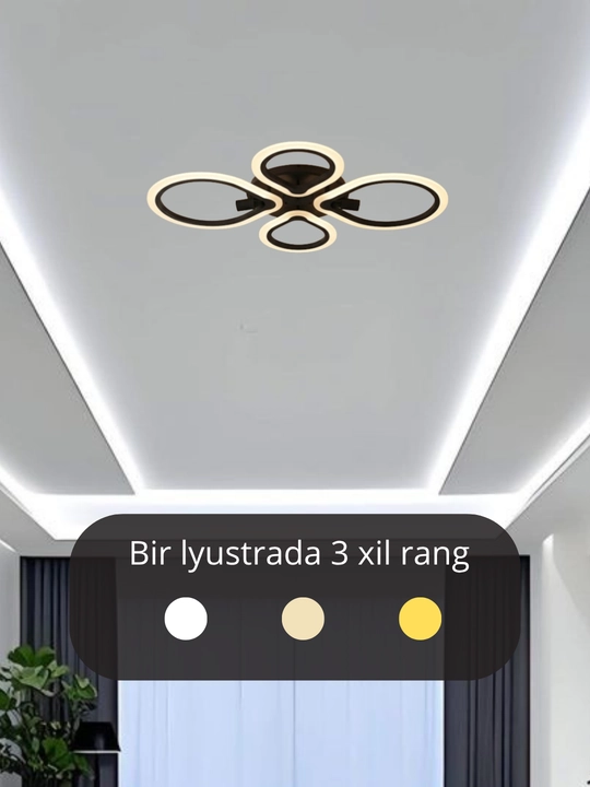 LED potolok lyustrasi 3 xil yoritish rejimi bilan, modern uslubda, tilla va qora rangda