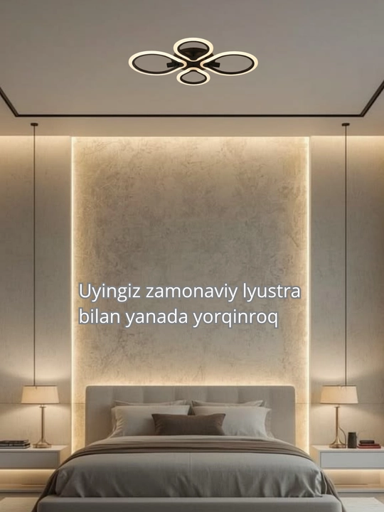LED potolok lyustrasi 3 xil yoritish rejimi bilan, modern uslubda, tilla va qora rangda