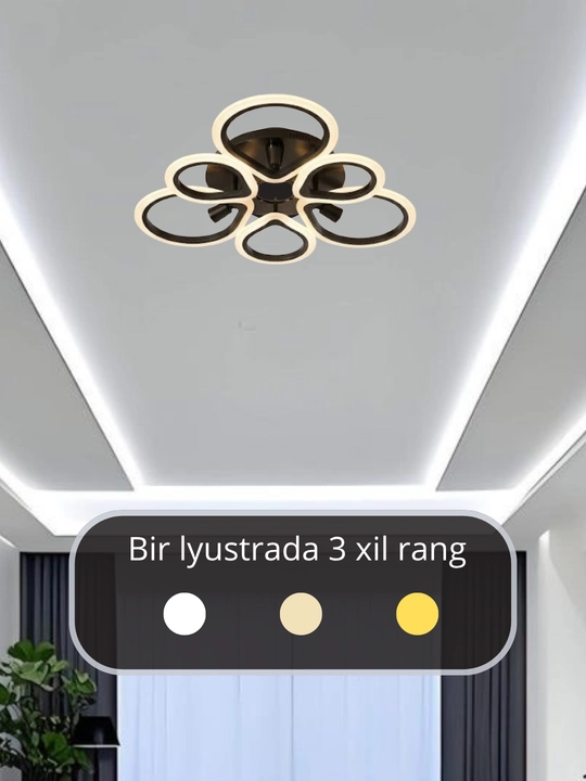 LED potolok lyustrasi 3 xil yoritish rejimi bilan, modern uslubda, tilla va qora rangda
