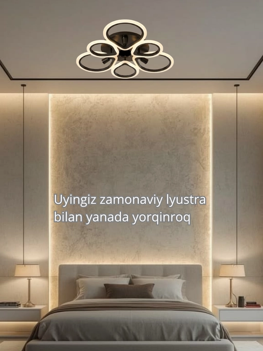LED potolok lyustrasi 3 xil yoritish rejimi bilan, modern uslubda, tilla va qora rangda