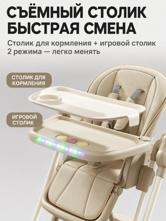 Стульчик для кормления 3 в 1 с электрокачанием, пультом, 6 уровнями высоты, складной