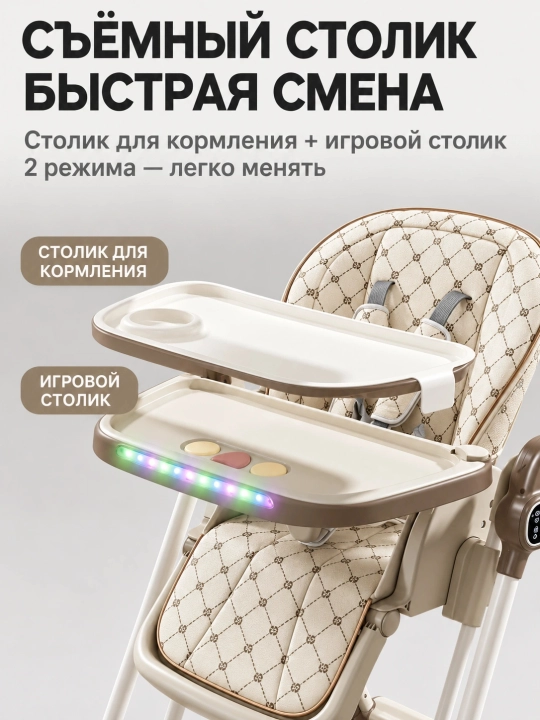 Стульчик для кормления 3 в 1 с электрокачанием, пультом, 6 уровнями высоты, складной
