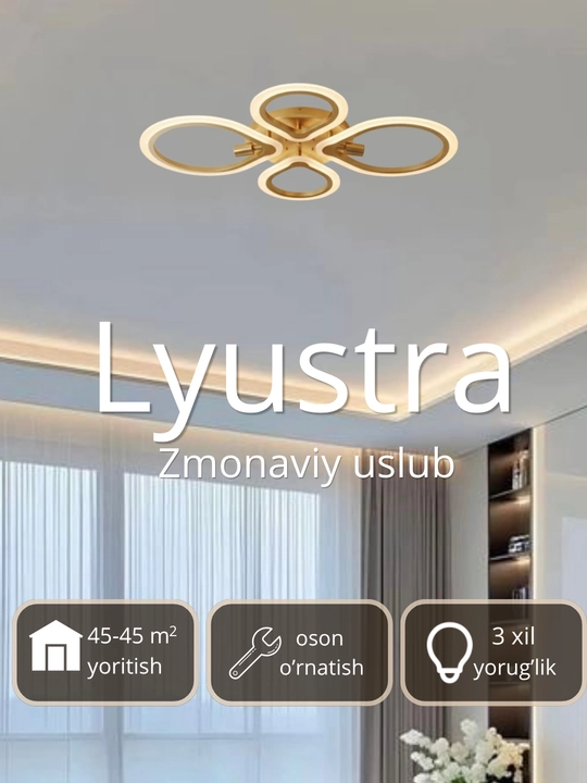 LED potolok lyustrasi 3 xil yoritish rejimi bilan, modern uslubda, tilla va qora rangda