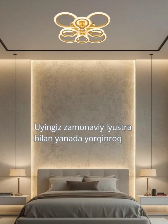 LED potolok lyustrasi 3 xil yoritish rejimi bilan, modern uslubda, tilla va qora rangda