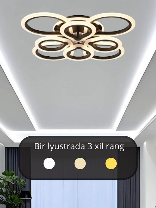 LED potolok lyustrasi 3 xil yoritish rejimi bilan, modern uslubda, tilla va qora rangda