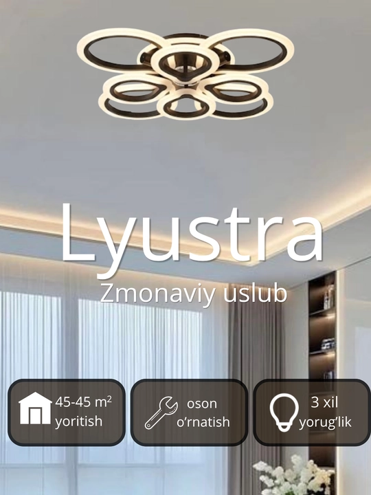 Светодиодная потолочная LED люстра 3 режима свечения, модерн, золотая и черная - 