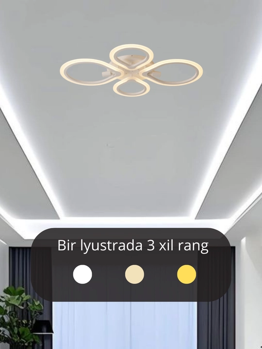 LED potolok lyustrasi 3 xil yoritish rejimi bilan, modern uslubda, tilla va qora rangda