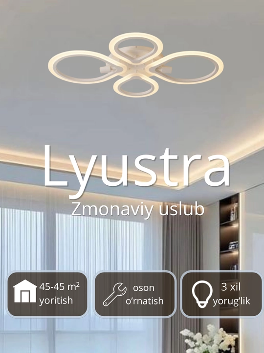 LED potolok lyustrasi 3 xil yoritish rejimi bilan, modern uslubda, tilla va qora rangda