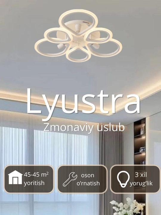 LED potolok lyustrasi 3 xil yoritish rejimi bilan, modern uslubda, tilla va qora rangda