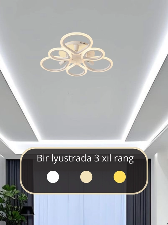 LED potolok lyustrasi 3 xil yoritish rejimi bilan, modern uslubda, tilla va qora rangda