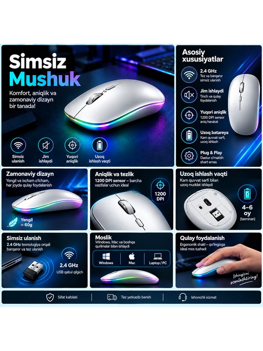 Kompyuter va noutbuk uchun simssiz mautbuk sichqonchasi